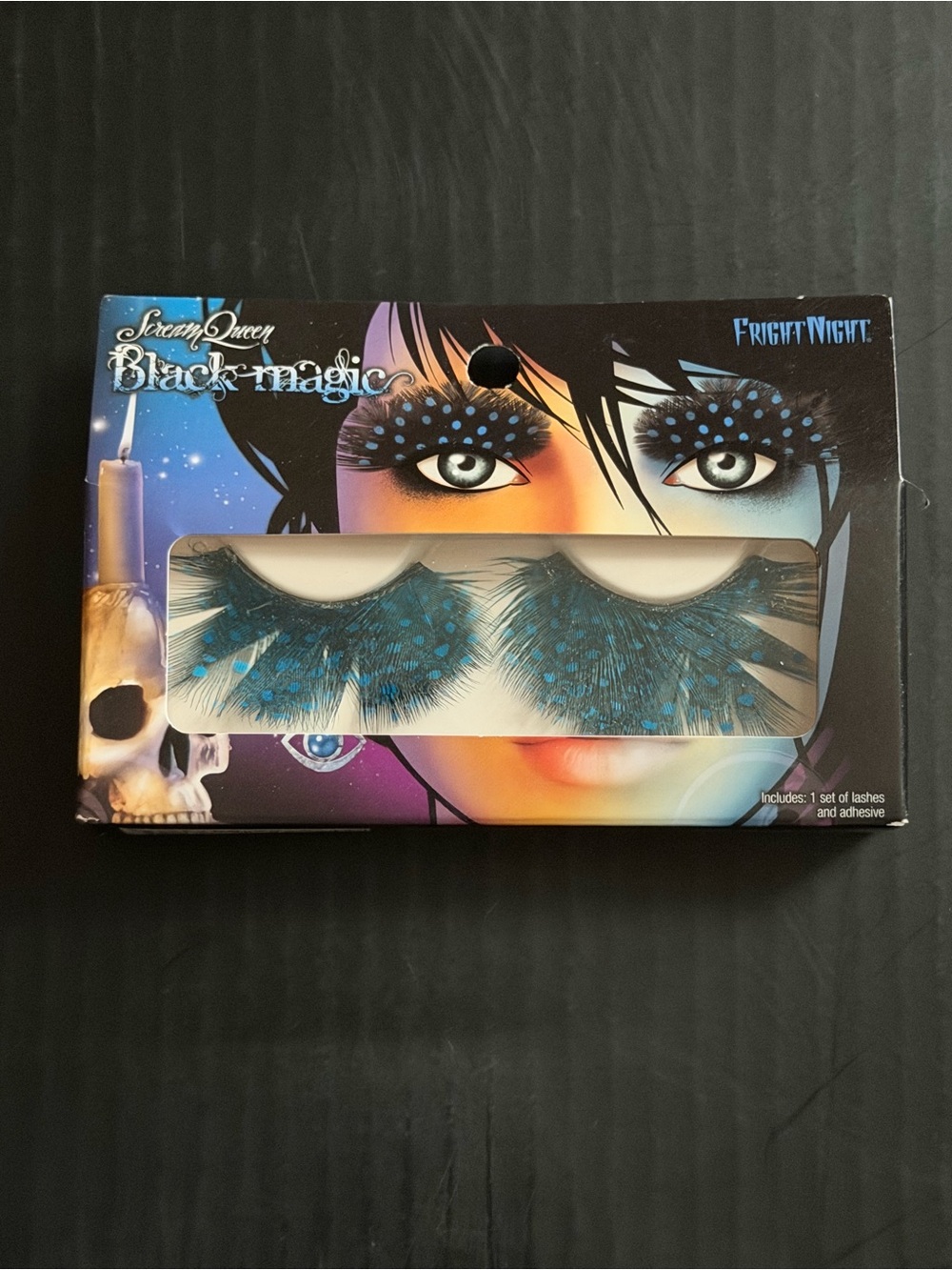 Fright Night Scream Queen Black Magic Feather Lashes Teal Peacock Eyelashes Set